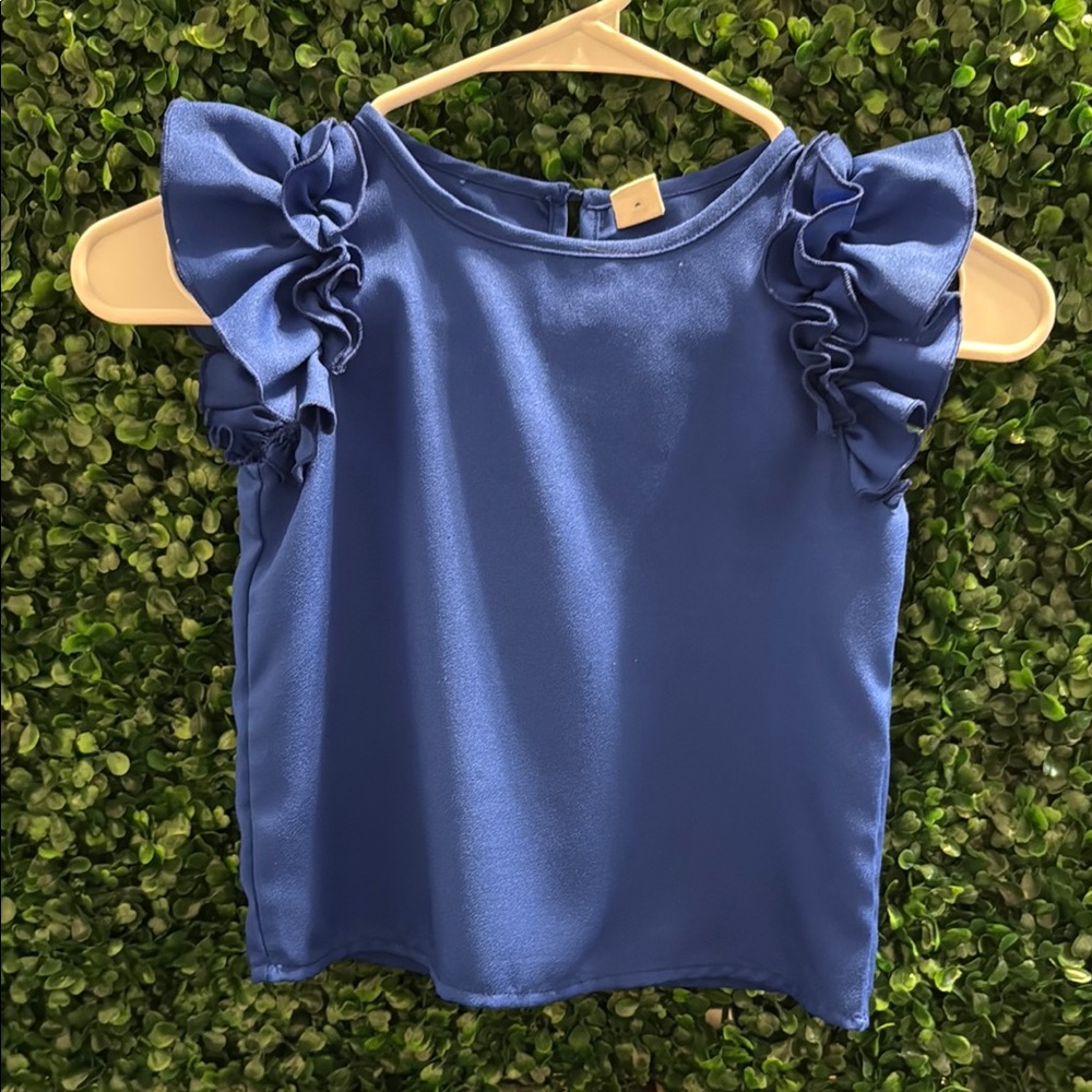 Blue Ruffle Sleeve Top